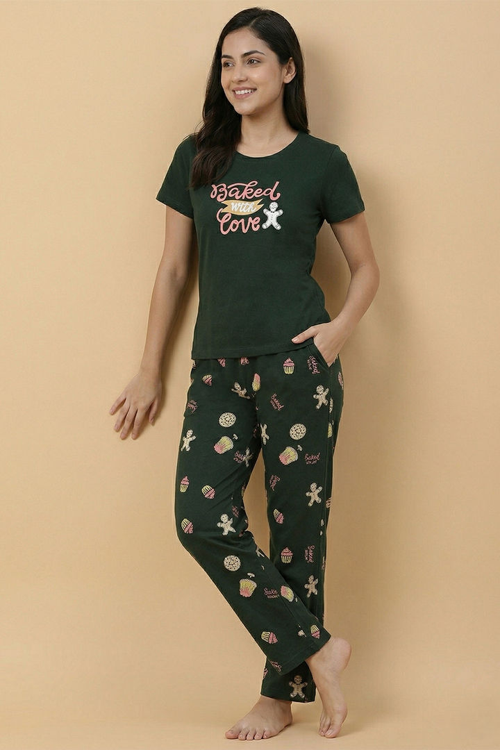 Zivame Farm Lore Knit Cotton Pyjama Set - Pine Grove — image 5